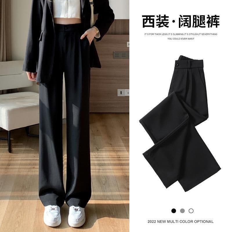image-Spot double-button suit pants women's spring and autumn new high-waisted loose casual slim straight-leg pants with drape and floor-mopping straight-leg pants