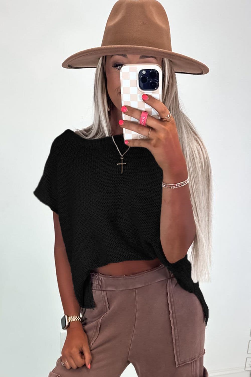 image-Pink Sweater Tee with Side Slits