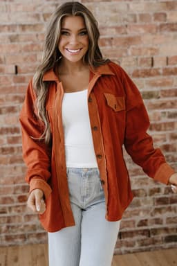 image-Gold Flame Velvet Flap Pockets Drop Shoulder Shacket