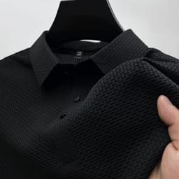 image-Summer high-end mesh ice silk short-sleeved T-shirt men's shirt collar color Paul slippery polo shirt half-sleeved men's clothes