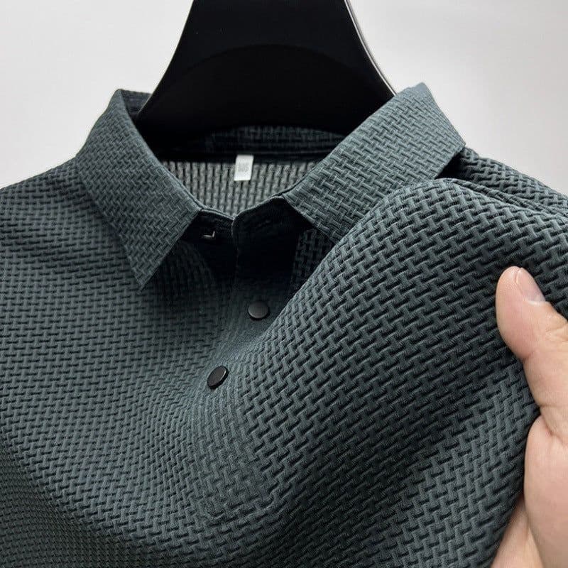 image-Summer high-end mesh ice silk short-sleeved T-shirt men's shirt collar color Paul slippery polo shirt half-sleeved men's clothes