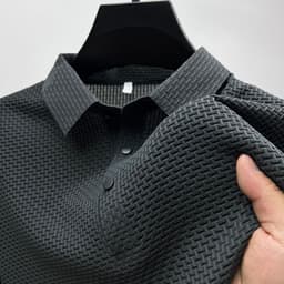 image-Summer high-end mesh ice silk short-sleeved T-shirt men's shirt collar color Paul slippery polo shirt half-sleeved men's clothes
