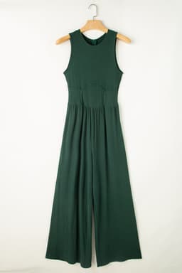 image-Black Cinched Waist Sleeveless Wide Leg Jumpsuit