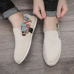 image-Men's Casual Shoes Corduroy Low-Top Fisherman Shoes Canvas Shoes Board Shoes Men's Slip-on Lazy Shoes Cloth Shoes Trendy Men's Shoes