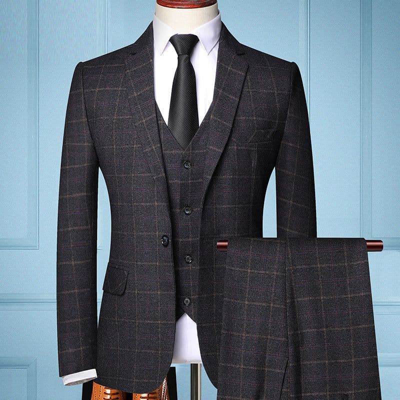image-Suit suit men's three-piece spring and autumn Korean version slim small suit business professional formal dress groom wedding dress