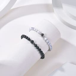 image-Cross-border European and American 100 language projection bracelet I Love You 6mm volcanic stone white turquoise couple bracelet