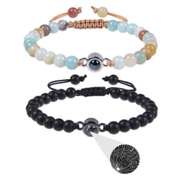 image-Cross-border European and American 100 language projection bracelet I Love You 6mm volcanic stone white turquoise couple bracelet