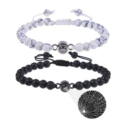 image-Cross-border European and American 100 language projection bracelet I Love You 6mm volcanic stone white turquoise couple bracelet