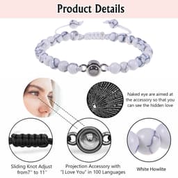 image-Cross-border European and American 100 language projection bracelet I Love You 6mm volcanic stone white turquoise couple bracelet