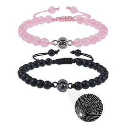 image-Cross-border European and American 100 language projection bracelet I Love You 6mm volcanic stone white turquoise couple bracelet