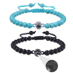 image-Cross-border European and American 100 language projection bracelet I Love You 6mm volcanic stone white turquoise couple bracelet