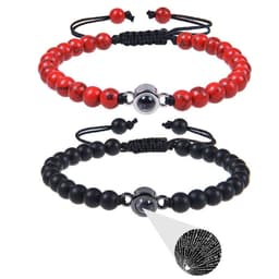 image-Cross-border European and American 100 language projection bracelet I Love You 6mm volcanic stone white turquoise couple bracelet