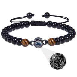 image-Cross-border European and American 100 language projection bracelet I Love You 6mm volcanic stone white turquoise couple bracelet