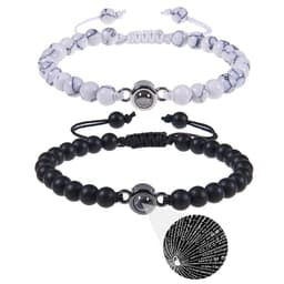 image-Cross-border European and American 100 language projection bracelet I Love You 6mm volcanic stone white turquoise couple bracelet
