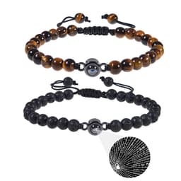 image-Cross-border European and American 100 language projection bracelet I Love You 6mm volcanic stone white turquoise couple bracelet