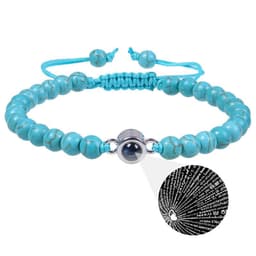 image-Cross-border European and American 100 language projection bracelet I Love You 6mm volcanic stone white turquoise couple bracelet