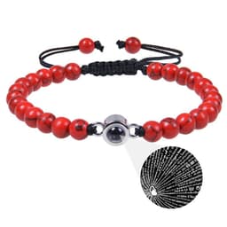 image-Cross-border European and American 100 language projection bracelet I Love You 6mm volcanic stone white turquoise couple bracelet