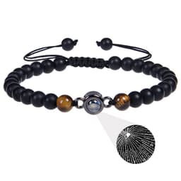 image-Cross-border European and American 100 language projection bracelet I Love You 6mm volcanic stone white turquoise couple bracelet