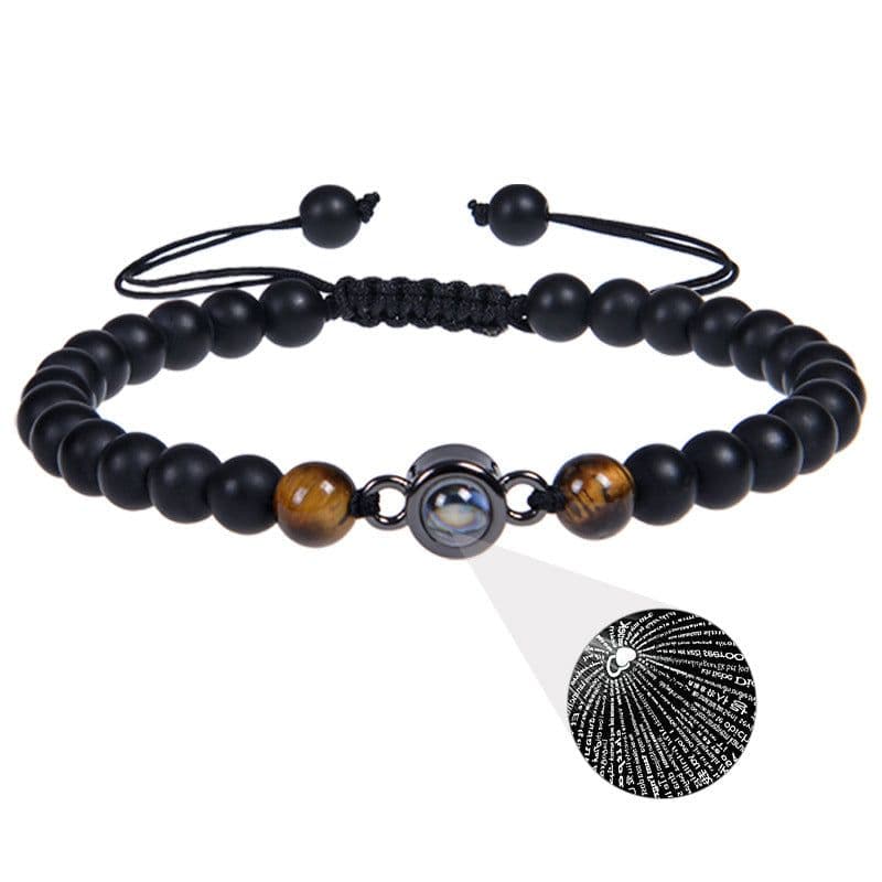 image-Cross-border European and American 100 language projection bracelet I Love You 6mm volcanic stone white turquoise couple bracelet