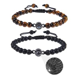 image-Cross-border European and American 100 language projection bracelet I Love You 6mm volcanic stone white turquoise couple bracelet