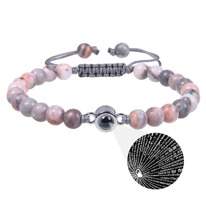 image-Cross-border European and American 100 language projection bracelet I Love You 6mm volcanic stone white turquoise couple bracelet