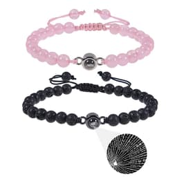 image-Cross-border European and American 100 language projection bracelet I Love You 6mm volcanic stone white turquoise couple bracelet