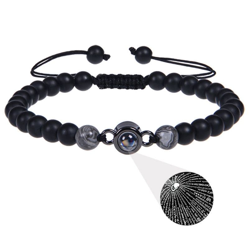 image-Cross-border European and American 100 language projection bracelet I Love You 6mm volcanic stone white turquoise couple bracelet