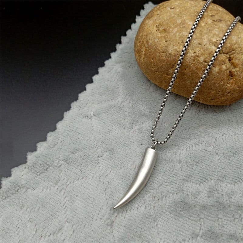 image-Simple retro jewelry, personalized wolf tooth titanium steel necklace for men and women, fashionable stainless steel pendant, spot sale