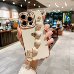 image-Suitable for iPhone14 mobile phone case electroplated love plush bracelet 14Promax Apple 15 protective cover 13 anti-fall