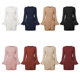 image-Factory direct sales Europe and the United States fashion autumn clothes small trumpet ruffles long-sleeved slim bow temperament high-end dress