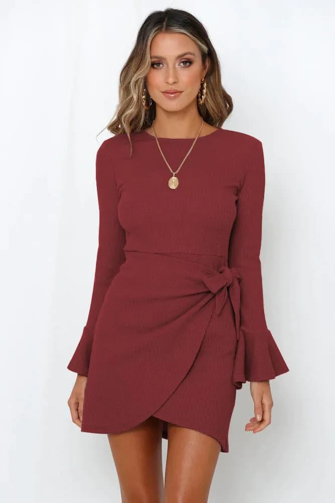 image-Factory direct sales Europe and the United States fashion autumn clothes small trumpet ruffles long-sleeved slim bow temperament high-end dress