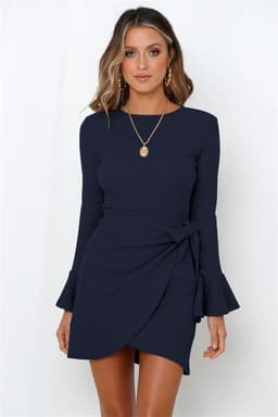 image-Factory direct sales Europe and the United States fashion autumn clothes small trumpet ruffles long-sleeved slim bow temperament high-end dress