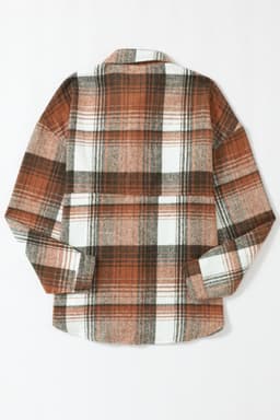 image-Shacket with Pink/Black Plaid Flap Pockets - Chic Style, Loose Fit (65 characters)