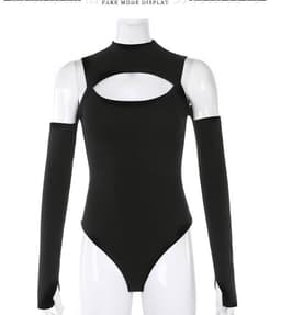 image-European and American foreign trade 2023 new sexy hollow strapless self-cultivation pure desire dark long sleeves bottoming one-piece T-shirt