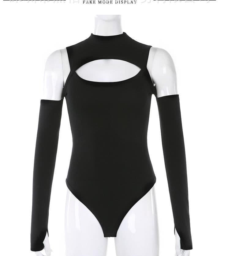 image-European and American foreign trade 2023 new sexy hollow strapless self-cultivation pure desire dark long sleeves bottoming one-piece T-shirt