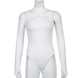 image-European and American foreign trade 2023 new sexy hollow strapless self-cultivation pure desire dark long sleeves bottoming one-piece T-shirt