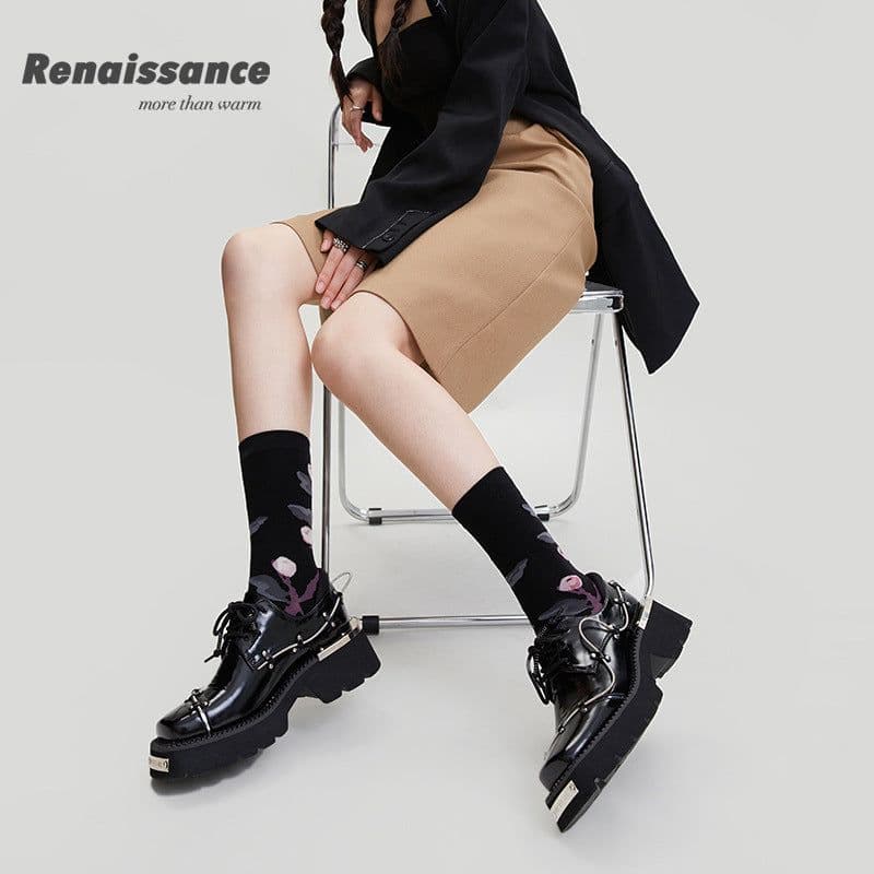image-Renaissance original gift box women's socks retro pattern mid-calf socks women's combed cotton ins internet celebrity trendy socks wholesale