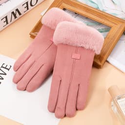 image-Suede warm gloves winter ladies students cute Korean style velvet thickened outdoor cycling touch screen gloves