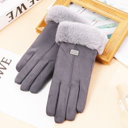 image-Suede warm gloves winter ladies students cute Korean style velvet thickened outdoor cycling touch screen gloves