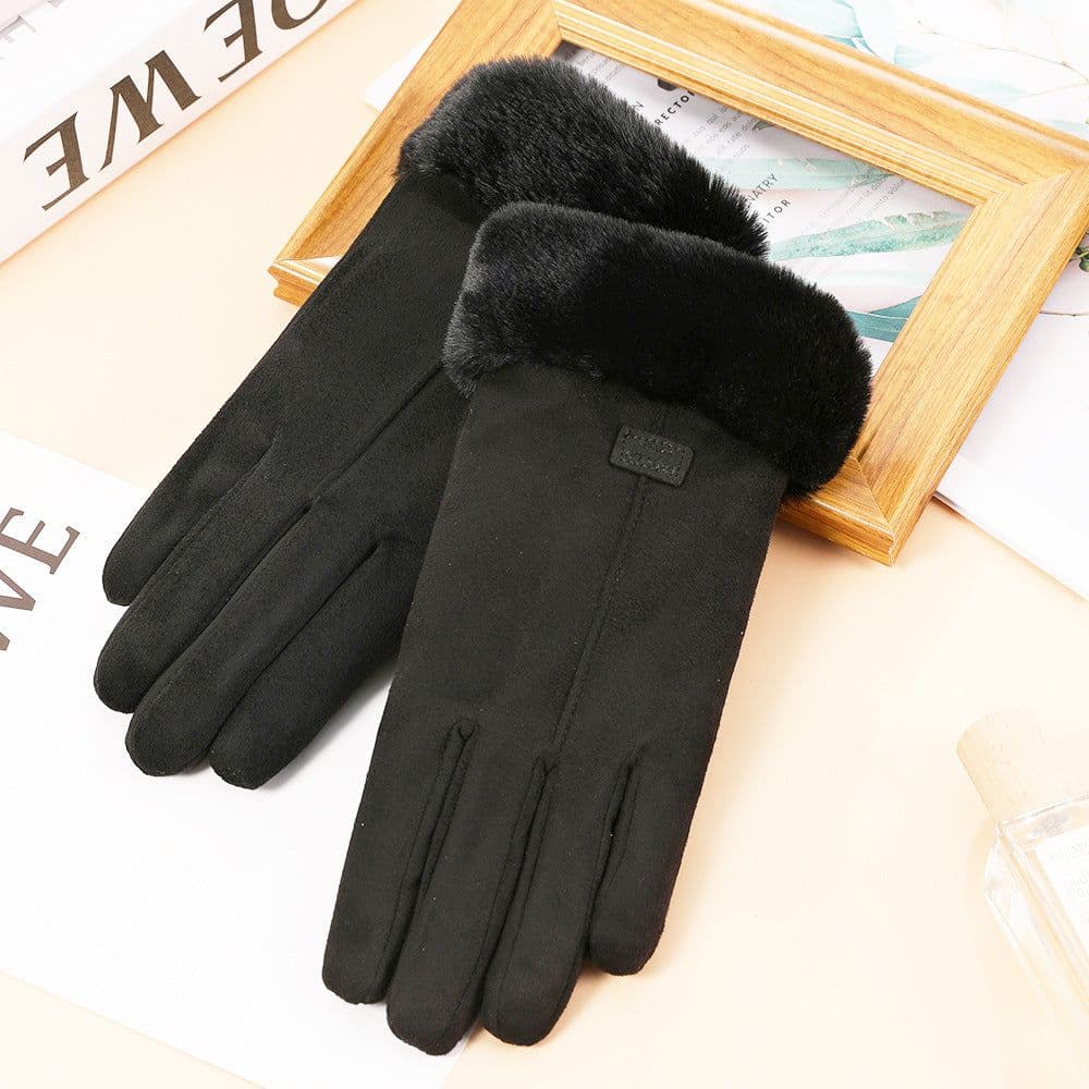 image-Suede warm gloves winter ladies students cute Korean style velvet thickened outdoor cycling touch screen gloves