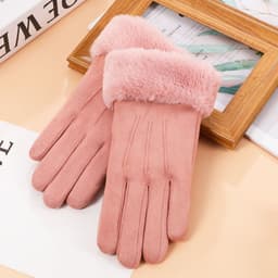 image-Suede warm gloves winter ladies students cute Korean style velvet thickened outdoor cycling touch screen gloves