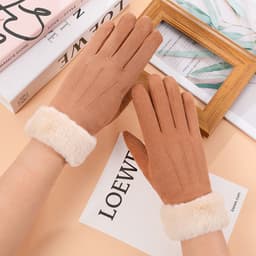 image-Suede warm gloves winter ladies students cute Korean style velvet thickened outdoor cycling touch screen gloves