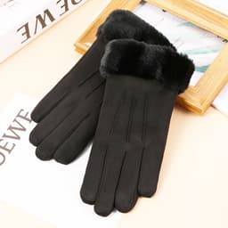image-Suede warm gloves winter ladies students cute Korean style velvet thickened outdoor cycling touch screen gloves