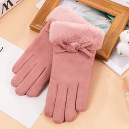 image-Suede warm gloves winter ladies students cute Korean style velvet thickened outdoor cycling touch screen gloves