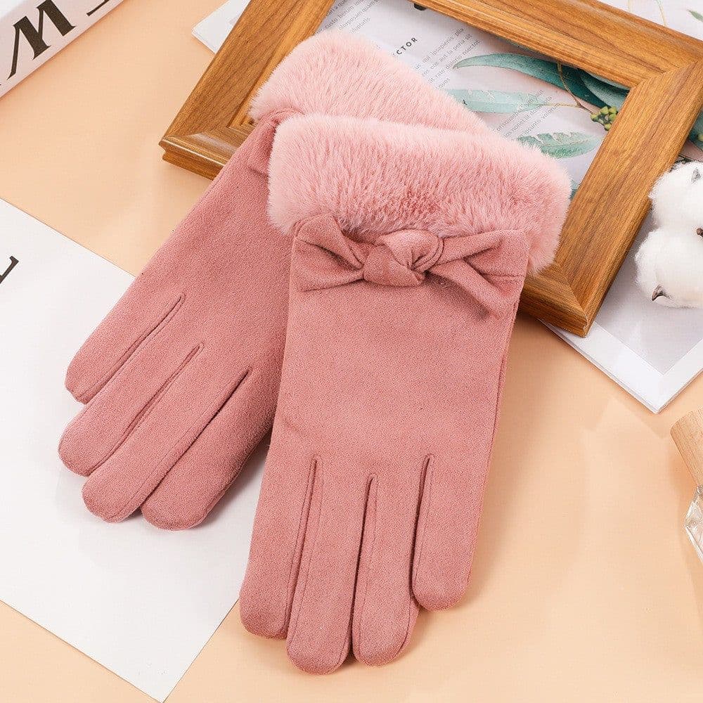 image-Suede warm gloves winter ladies students cute Korean style velvet thickened outdoor cycling touch screen gloves