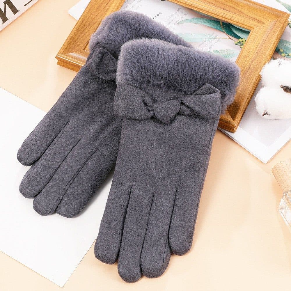 image-Suede warm gloves winter ladies students cute Korean style velvet thickened outdoor cycling touch screen gloves