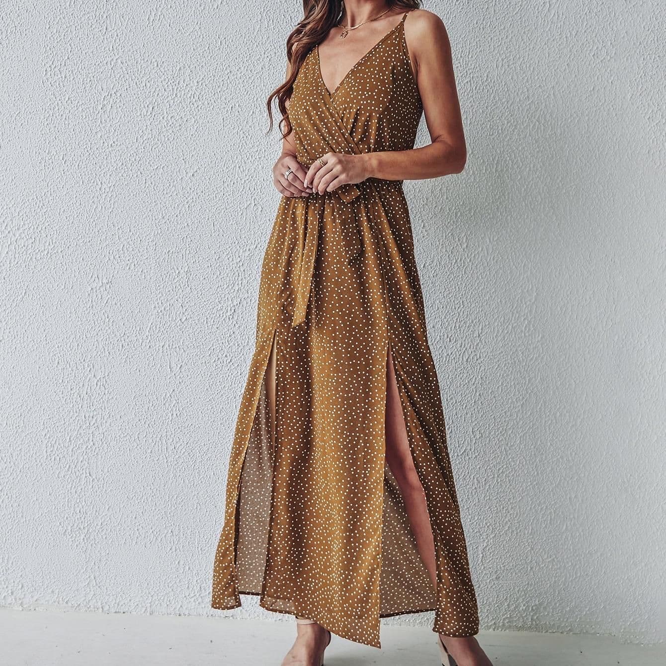 image-Amazon Hot 2022 Cross-Border Summer New V-neck Sling Floral Tie-Neck Dress Foreign Trade Women's Clothing Long Dress