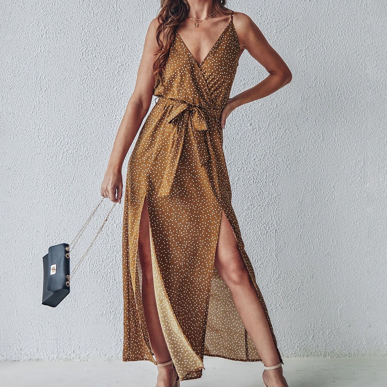 image-Amazon Hot 2022 Cross-Border Summer New V-neck Sling Floral Tie-Neck Dress Foreign Trade Women's Clothing Long Dress