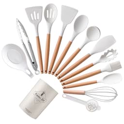 image-Spot light version of round barreled wooden handle silicone kitchen utensils 14-piece set silicone kitchen utensils spatula non-stick kitchen tools