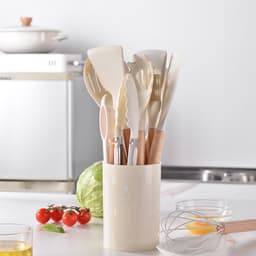 image-Spot light version of round barreled wooden handle silicone kitchen utensils 14-piece set silicone kitchen utensils spatula non-stick kitchen tools